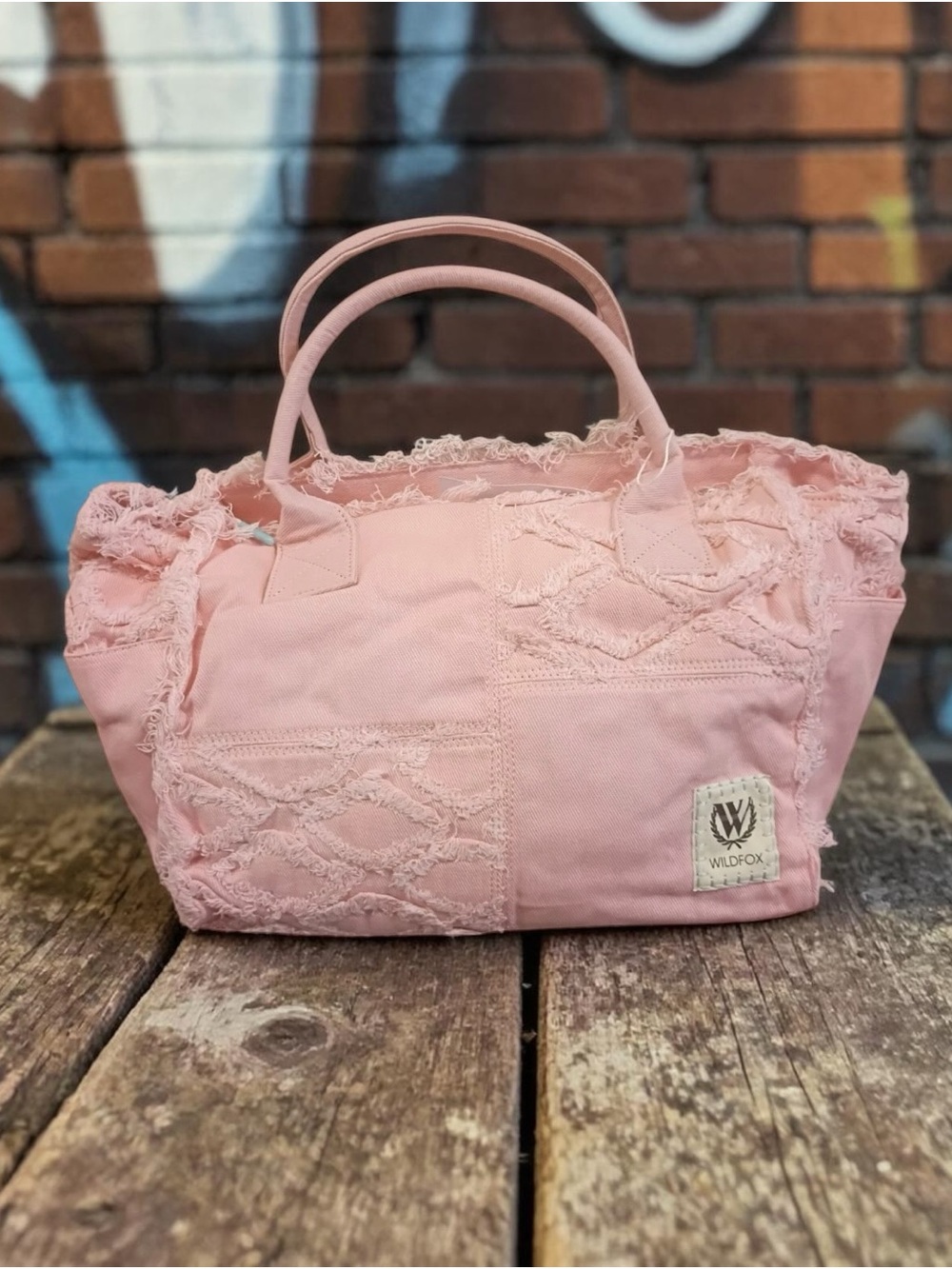 Wildfox Pink Frayed Denim Tote with Detachable Shoulder Strap NWT 🌸 - Picture 6 of 8